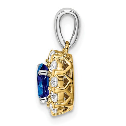 14K Bicolor Gold Ovaler Saphir- und Echt-Diamant-Halo-Anhänger