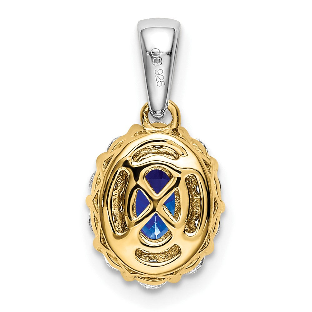 14K Bicolor Gold Ovaler Saphir- und Echt-Diamant-Halo-Anhänger