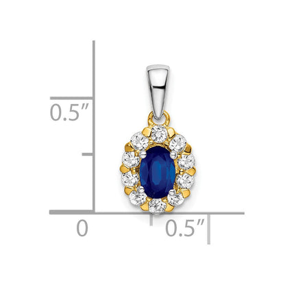14K Bicolor Gold Ovaler Saphir- und Echt-Diamant-Halo-Anhänger
