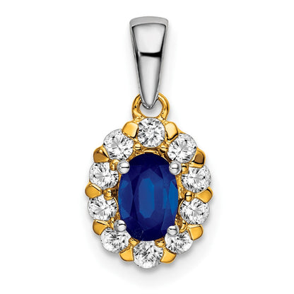 14K Bicolor Gold Ovaler Saphir- und Echt-Diamant-Halo-Anhänger