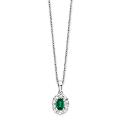 14K Weißgold Halo-Anhänger-Halskette mit 0,5 ct. Laborgezüchtetem Diamant VS/SI+ G+ und Ovalem Laborgezüchtetem Smaragd, 18 Zoll
