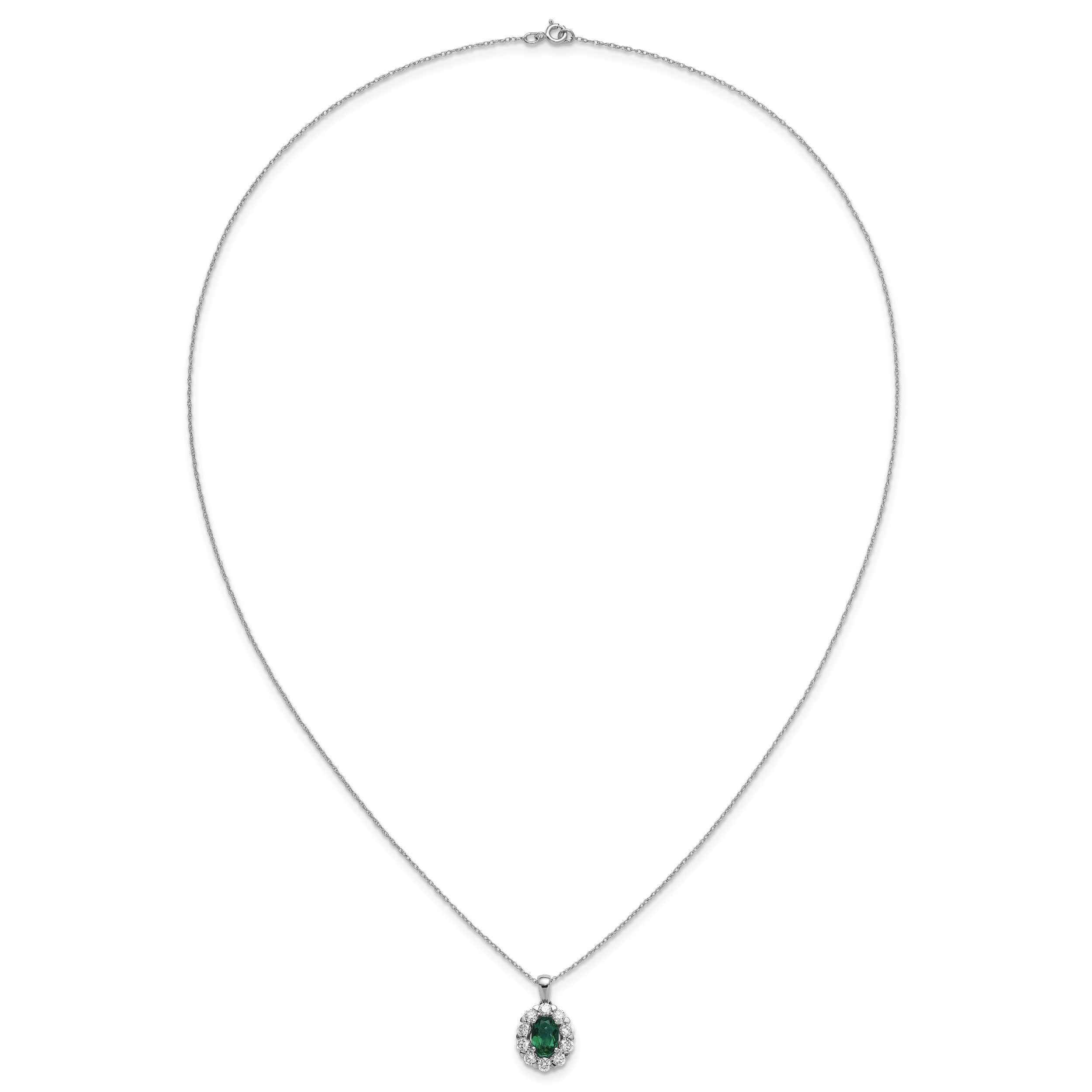 14K Weißgold Halo-Anhänger-Halskette mit 0,5 ct. Laborgezüchtetem Diamant VS/SI+ G+ und Ovalem Laborgezüchtetem Smaragd, 18 Zoll