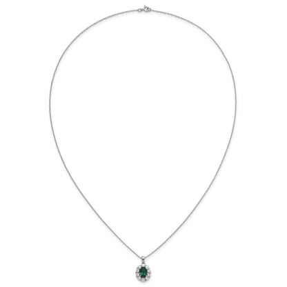 14K Weißgold Halo-Anhänger-Halskette mit 0,5 ct. Laborgezüchtetem Diamant VS/SI+ G+ und Ovalem Laborgezüchtetem Smaragd, 18 Zoll
