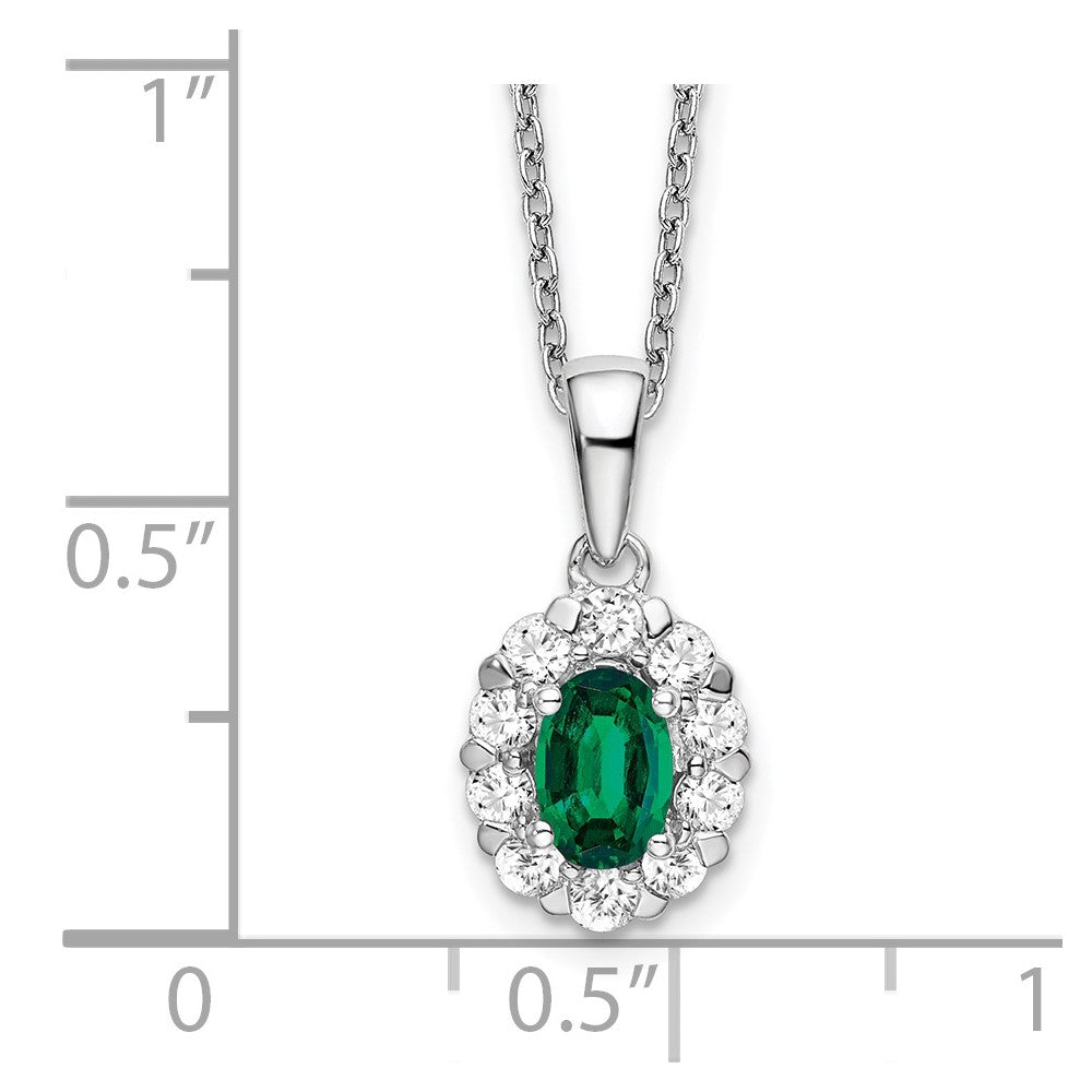 14K Weißgold Halo-Anhänger-Halskette mit 0,5 ct. Laborgezüchtetem Diamant VS/SI+ G+ und Ovalem Laborgezüchtetem Smaragd, 18 Zoll