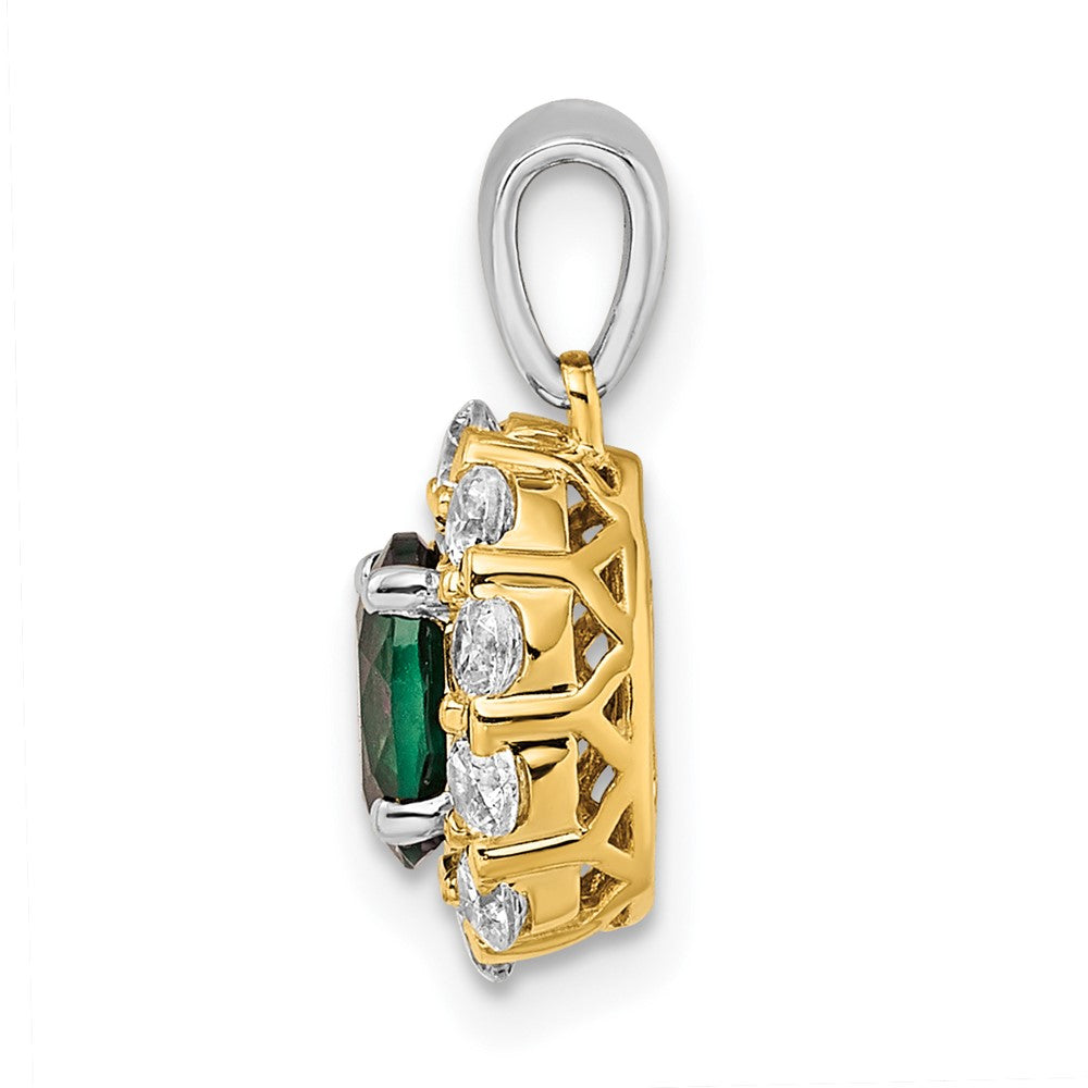 14K Bicolor 0,5 ct. Im Labor gezüchteter Diamant VS/SI+ G+ und Laborsmaragd Halo-Anhänger