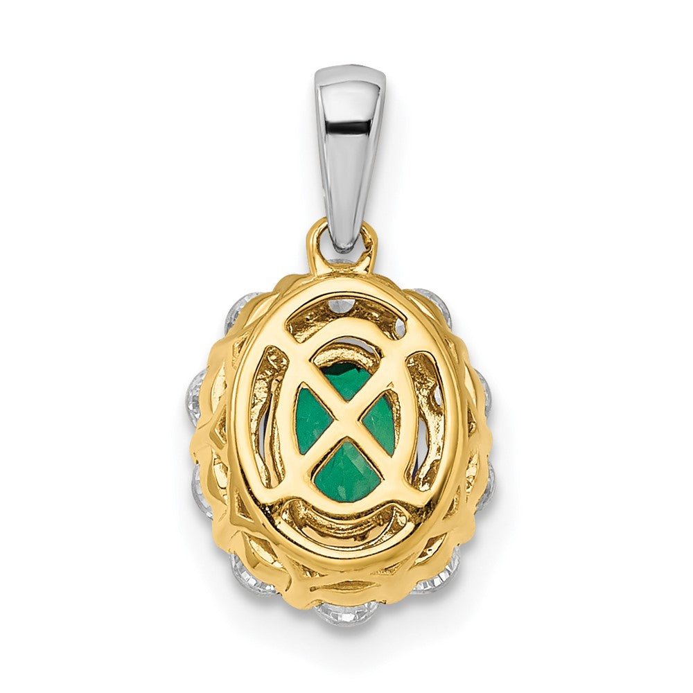 14K Bicolor 0,5 ct. Im Labor gezüchteter Diamant VS/SI+ G+ und Laborsmaragd Halo-Anhänger