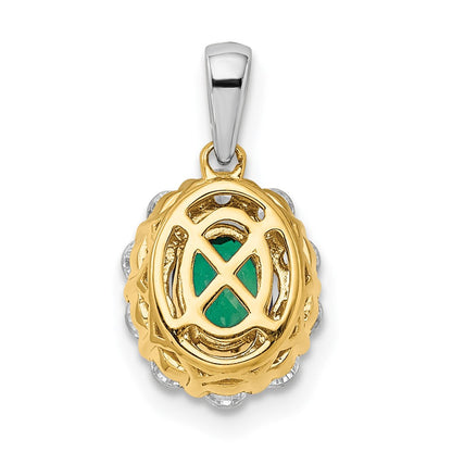 14K Bicolor 0,5 ct. Im Labor gezüchteter Diamant VS/SI+ G+ und Laborsmaragd Halo-Anhänger