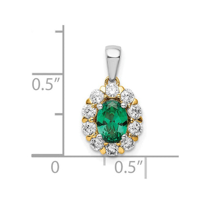 14K Bicolor 0,5 ct. Im Labor gezüchteter Diamant VS/SI+ G+ und Laborsmaragd Halo-Anhänger