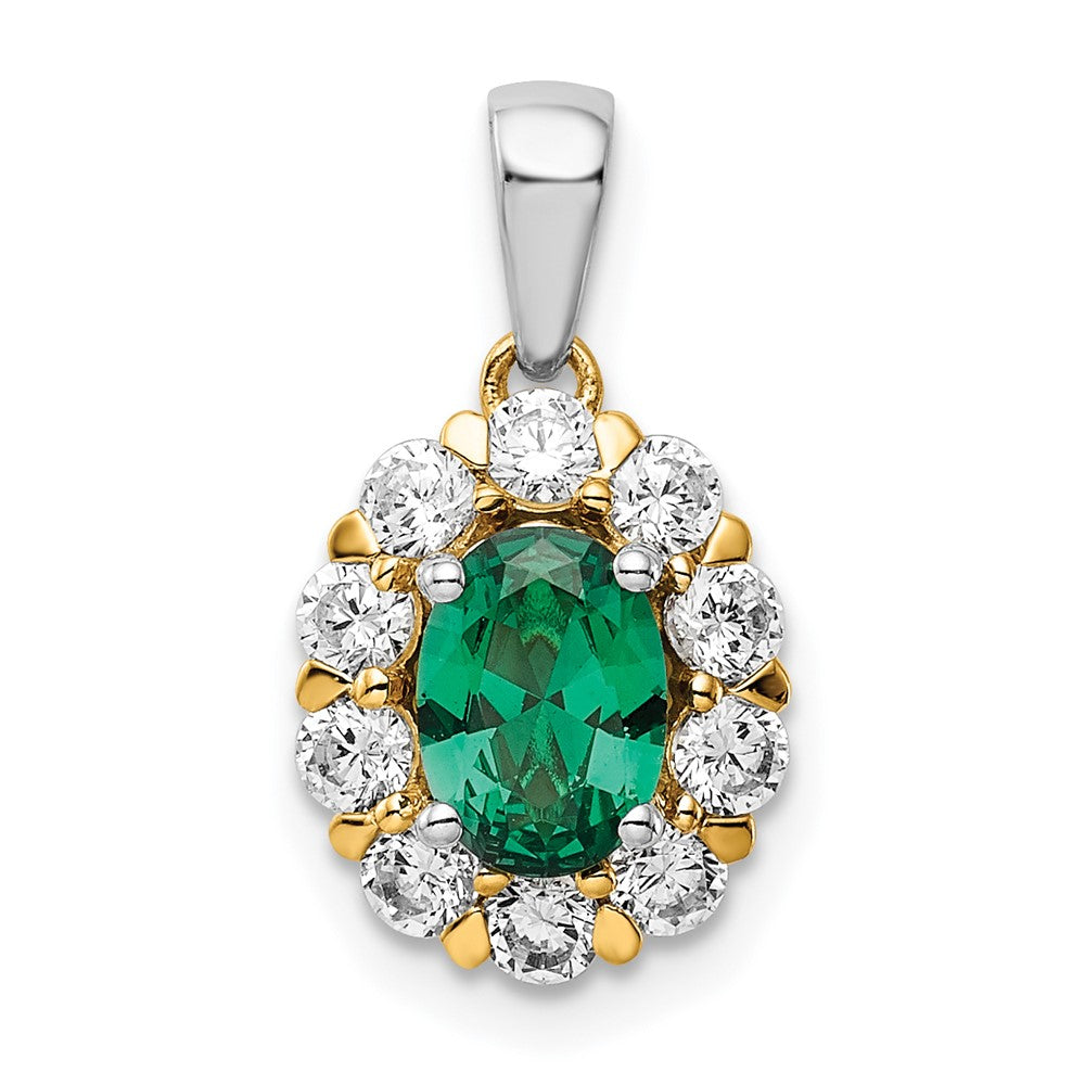 14K Bicolor 0,5 ct. Im Labor gezüchteter Diamant VS/SI+ G+ und Laborsmaragd Halo-Anhänger