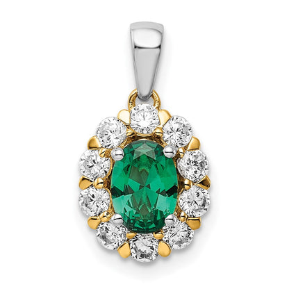14K Bicolor 0,5 ct. Im Labor gezüchteter Diamant VS/SI+ G+ und Laborsmaragd Halo-Anhänger