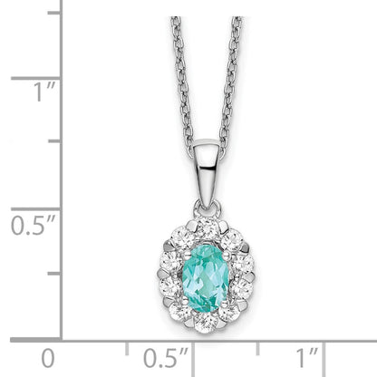 Pure Serenity 14K Weißgold Halskette mit ovalem Halo-Anhänger, 0,625 ct. im Labor gezüchteten Diamanten VS/SI+ G+ und im Labor gezüchtetem Paraiba-Turmalin, 45,7 cm