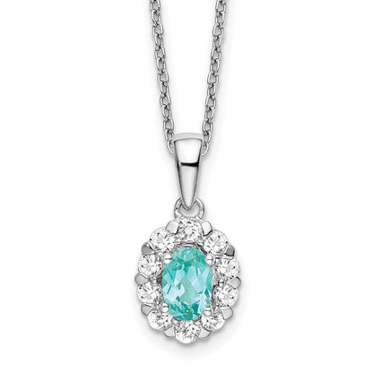 Pure Serenity 14K Weißgold Halskette mit ovalem Halo-Anhänger, 0,625 ct. im Labor gezüchteten Diamanten VS/SI+ G+ und im Labor gezüchtetem Paraiba-Turmalin, 45,7 cm