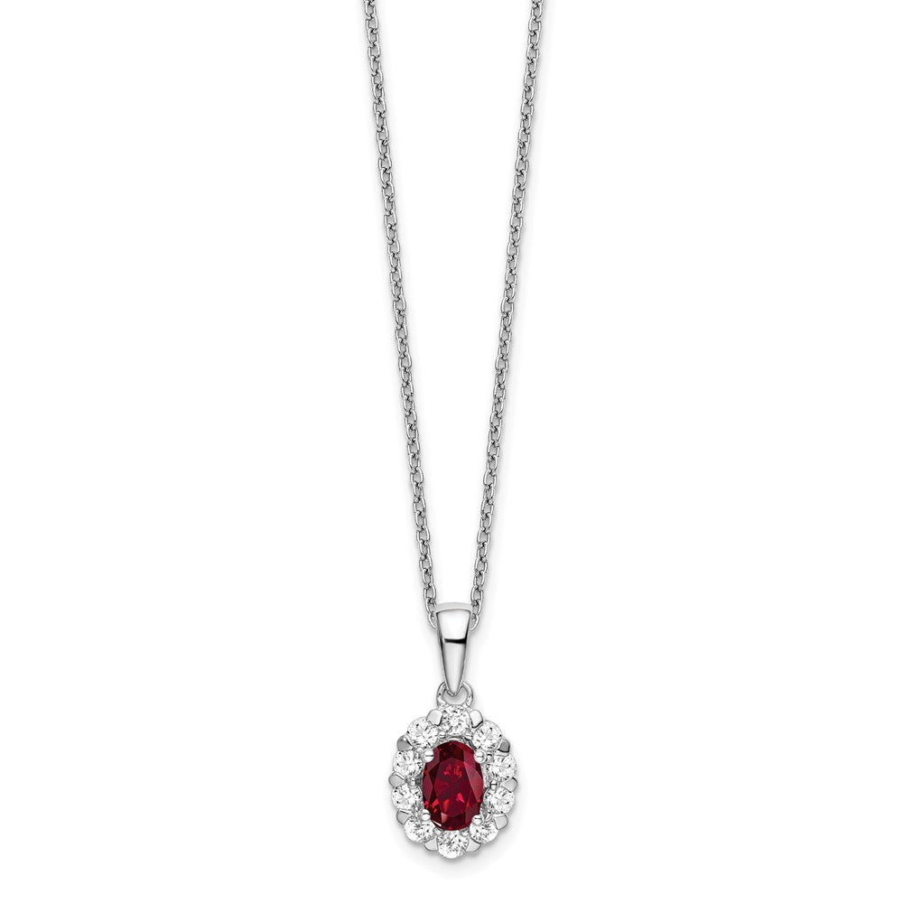 14K Weißgold Halo-Anhänger-Halskette mit 0,5 ct. im Labor gezüchtetem Diamant VS/SI+ G+ und ovalem im Labor gezüchtetem Rubin, 18 Zoll