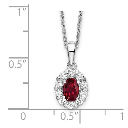 14K Weißgold Halo-Anhänger-Halskette mit 0,5 ct. im Labor gezüchtetem Diamant VS/SI+ G+ und ovalem im Labor gezüchtetem Rubin, 18 Zoll