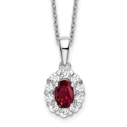 14K Weißgold Halo-Anhänger-Halskette mit 0,5 ct. im Labor gezüchtetem Diamant VS/SI+ G+ und ovalem im Labor gezüchtetem Rubin, 18 Zoll