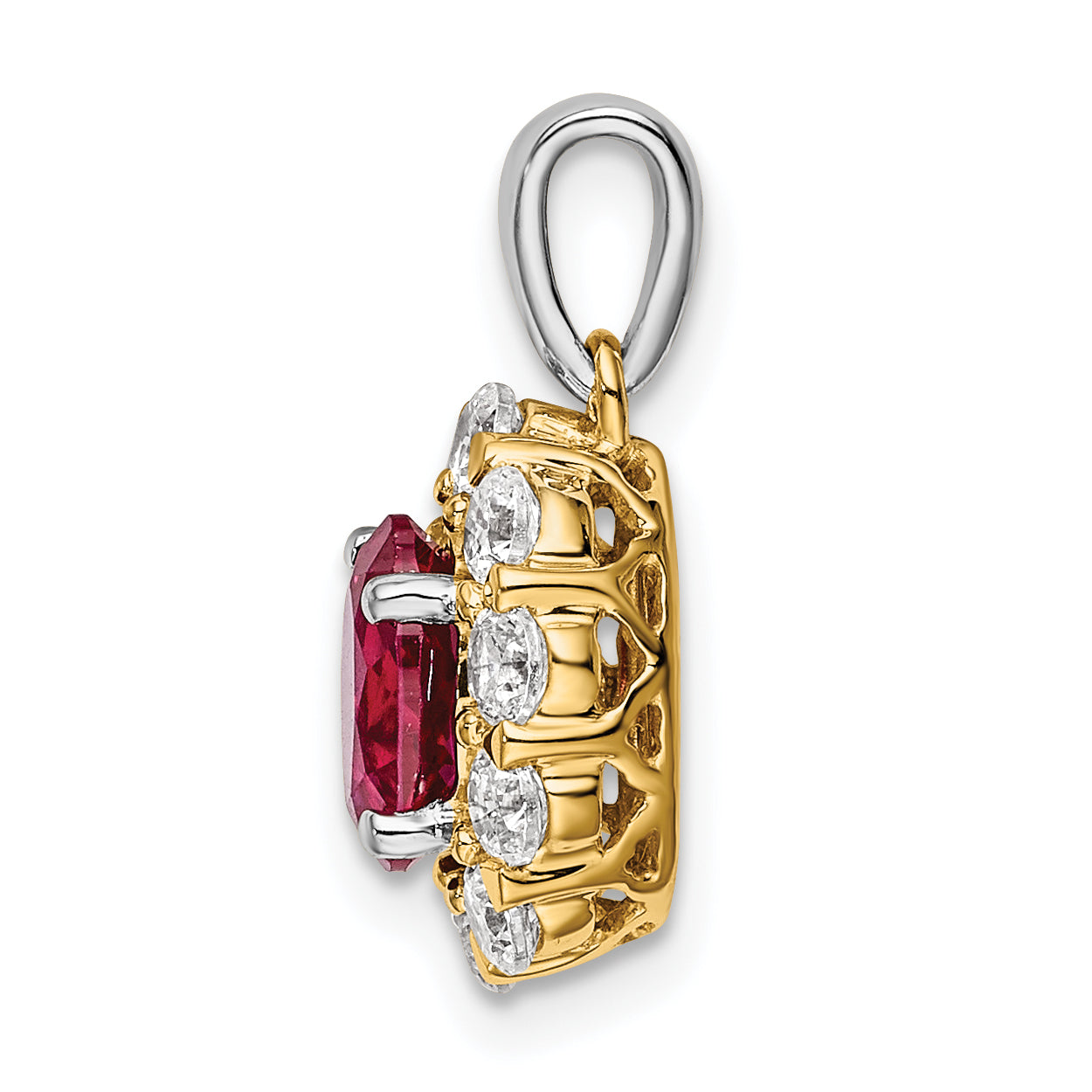 14K Bicolor 0,5 ct. im Labor gezüchteter Diamant VS/SI+ G+ und im Labor gezüchteter Rubin Halo-Anhänger