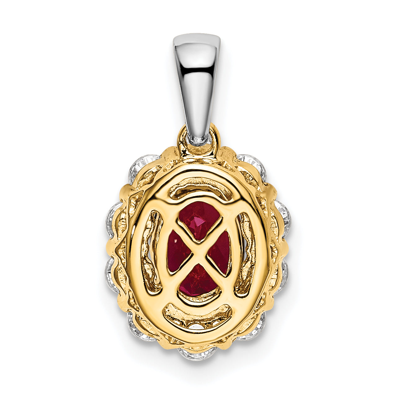 14K Bicolor 0,5 ct. im Labor gezüchteter Diamant VS/SI+ G+ und im Labor gezüchteter Rubin Halo-Anhänger