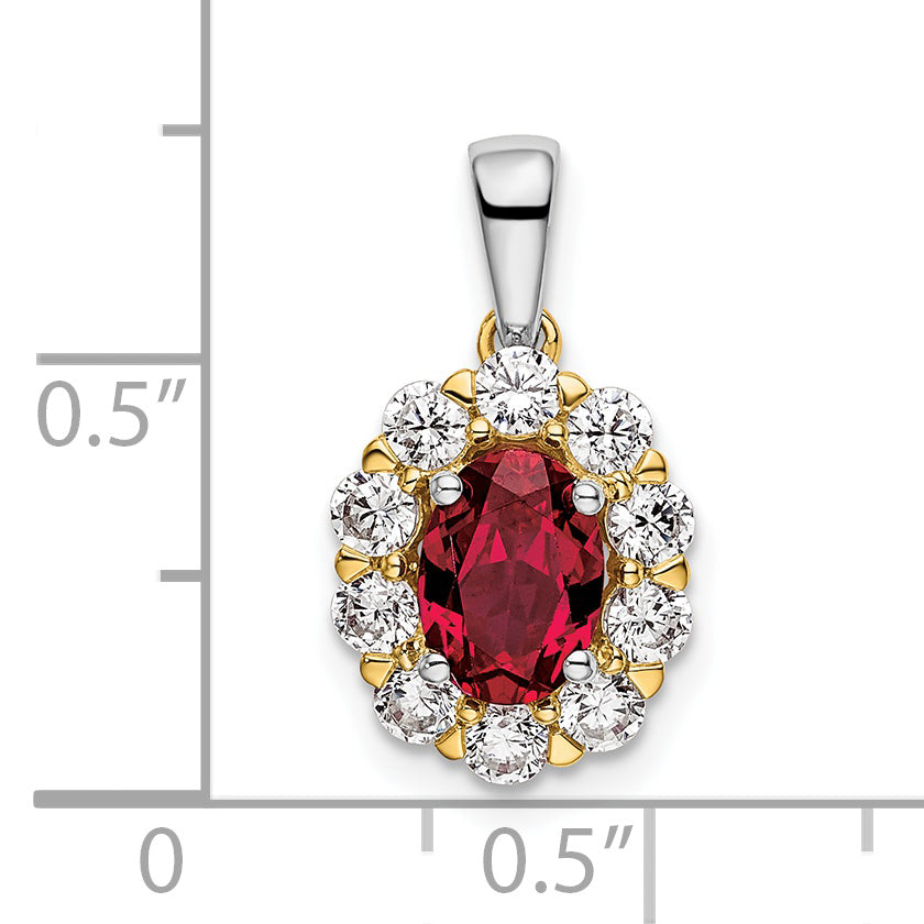 14K Bicolor 0,5 ct. im Labor gezüchteter Diamant VS/SI+ G+ und im Labor gezüchteter Rubin Halo-Anhänger