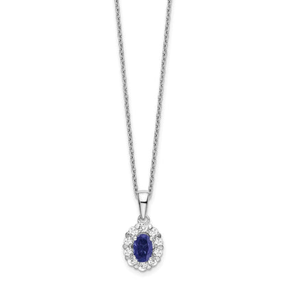 14K Weißgold Halo-Anhänger-Kette mit 0,5 ct. im Labor gezüchtetem Diamanten VS/SI+ G+ und ovalem im Labor gezüchtetem blauem Saphir, 18 Zoll