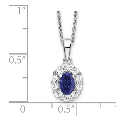 14K Weißgold Halo-Anhänger-Kette mit 0,5 ct. im Labor gezüchtetem Diamanten VS/SI+ G+ und ovalem im Labor gezüchtetem blauem Saphir, 18 Zoll