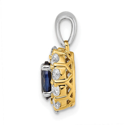 14K Bicolor 0,5 ct. Laborgezüchteter Diamant VS/SI+ G+ und Laborgezüchteter Blauer Saphir Halo-Anhänger