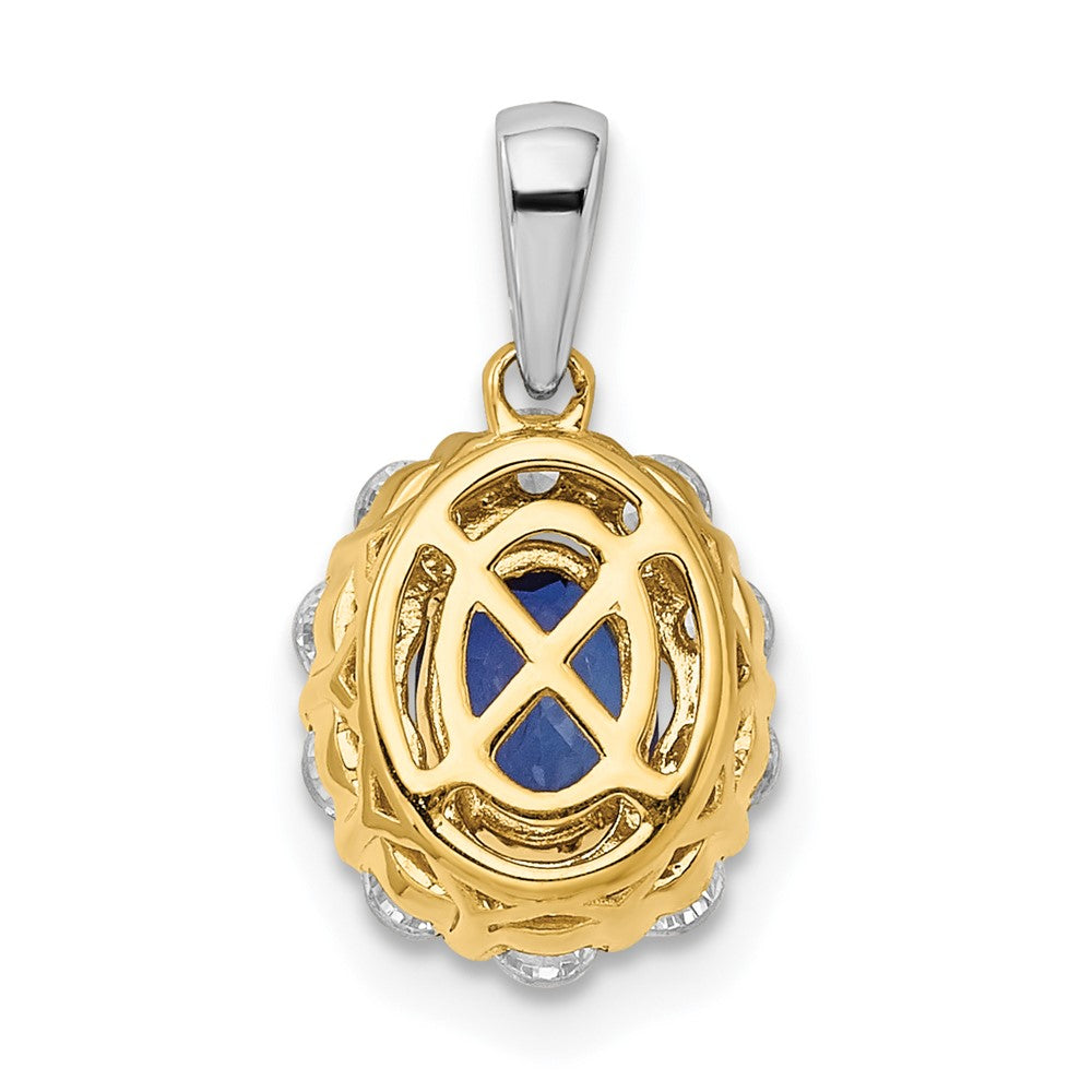 14K Bicolor 0,5 ct. Laborgezüchteter Diamant VS/SI+ G+ und Laborgezüchteter Blauer Saphir Halo-Anhänger