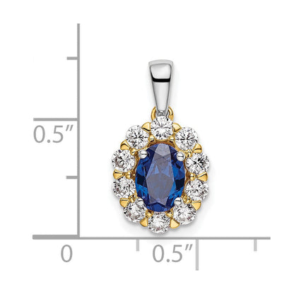 14K Bicolor 0,5 ct. Laborgezüchteter Diamant VS/SI+ G+ und Laborgezüchteter Blauer Saphir Halo-Anhänger