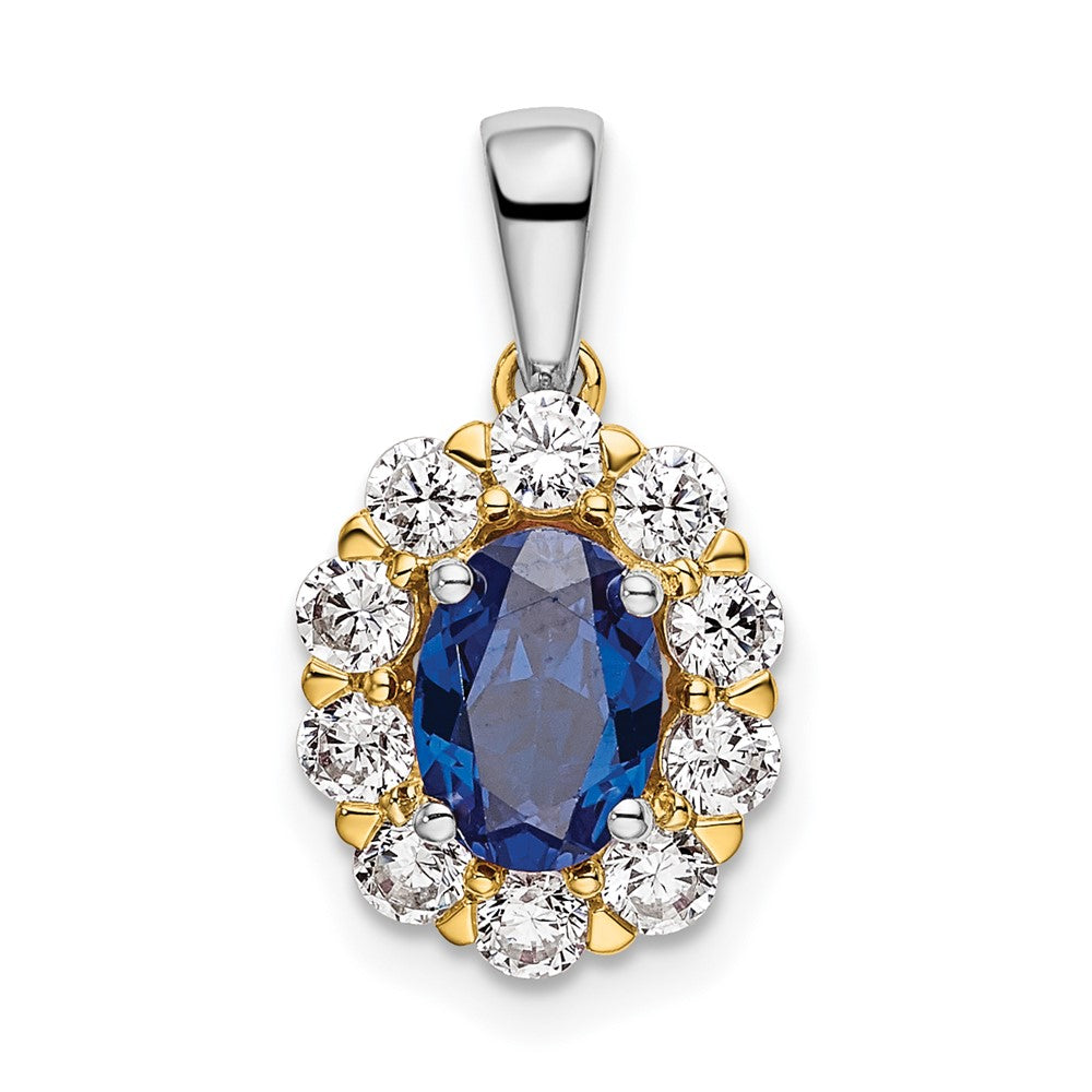 14K Bicolor 0,5 ct. Laborgezüchteter Diamant VS/SI+ G+ und Laborgezüchteter Blauer Saphir Halo-Anhänger