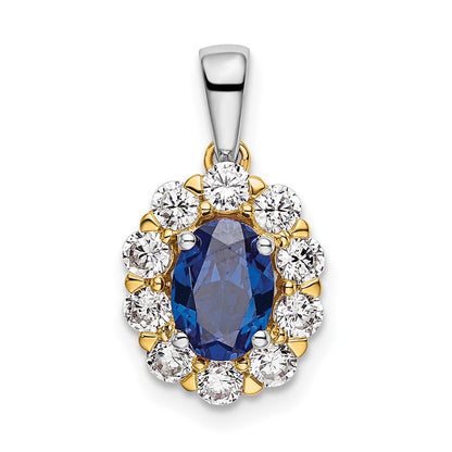 14K Bicolor 0,5 ct. Laborgezüchteter Diamant VS/SI+ G+ und Laborgezüchteter Blauer Saphir Halo-Anhänger