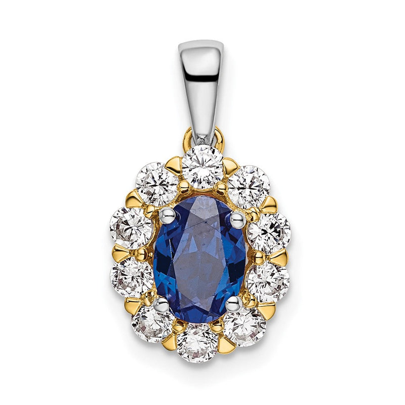 14K Bicolor 0,5 ct. Laborgezüchteter Diamant VS/SI+ G+ und Laborgezüchteter Blauer Saphir Halo-Anhänger