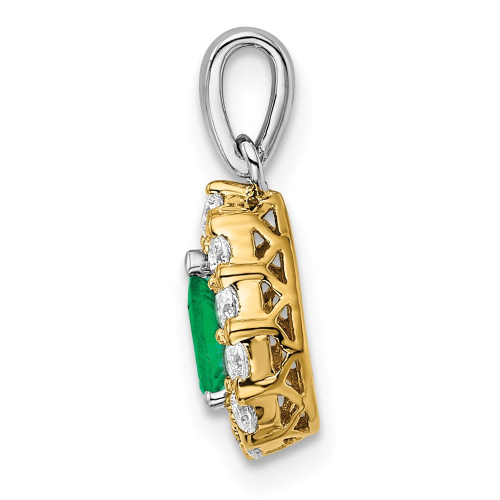 14K Bicolor-Gold Anhänger mit Smaragd im Birnenschliff und echten Diamanten im Halo-Design