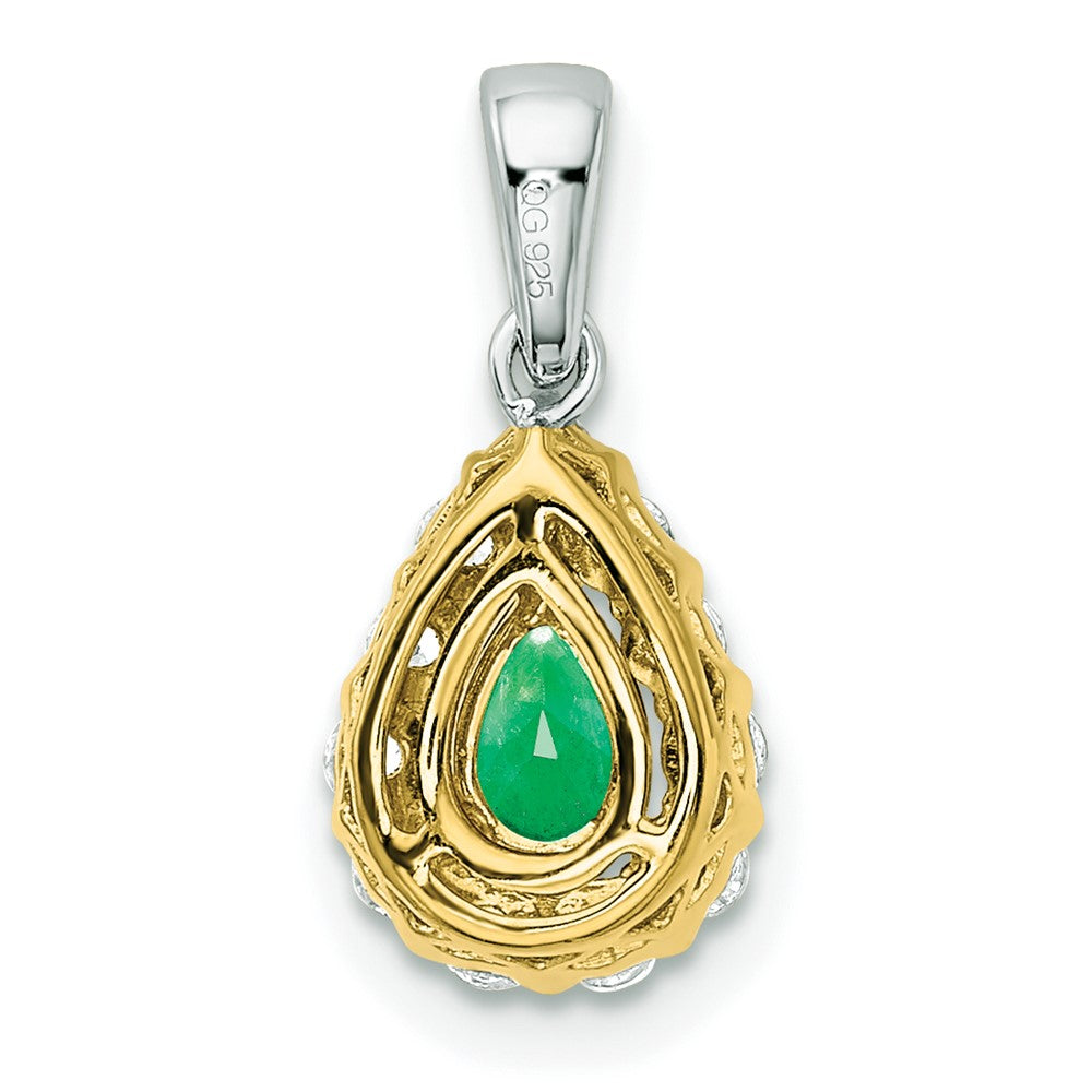 14K Bicolor-Gold Anhänger mit Smaragd im Birnenschliff und echten Diamanten im Halo-Design