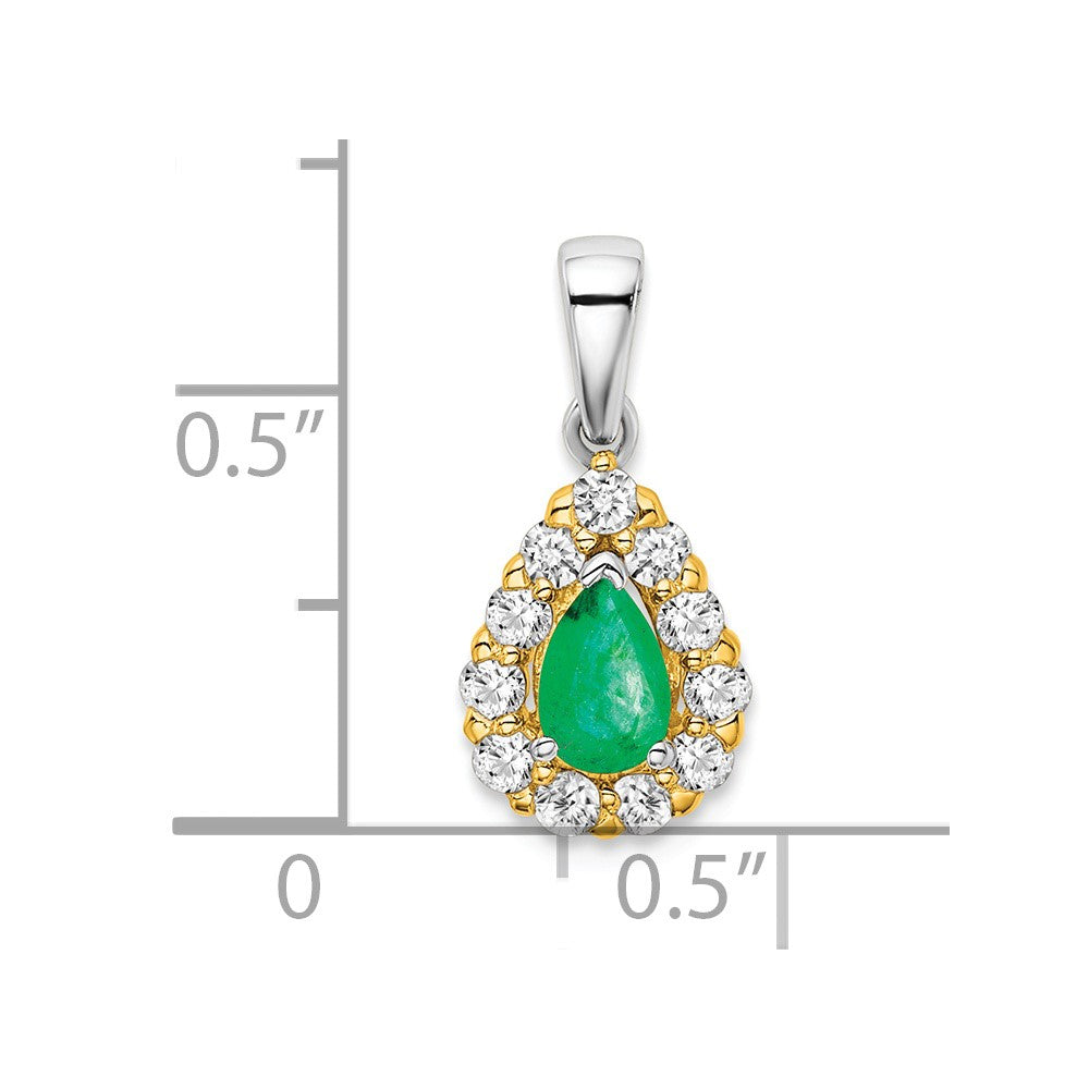 14K Bicolor-Gold Anhänger mit Smaragd im Birnenschliff und echten Diamanten im Halo-Design