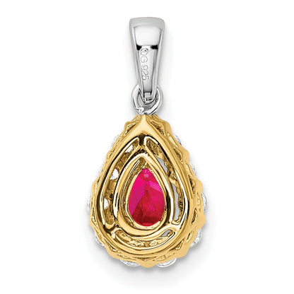 14K Bicolor-Gold Halo-Anhänger mit Rubin im Birnenschliff und echten Diamanten