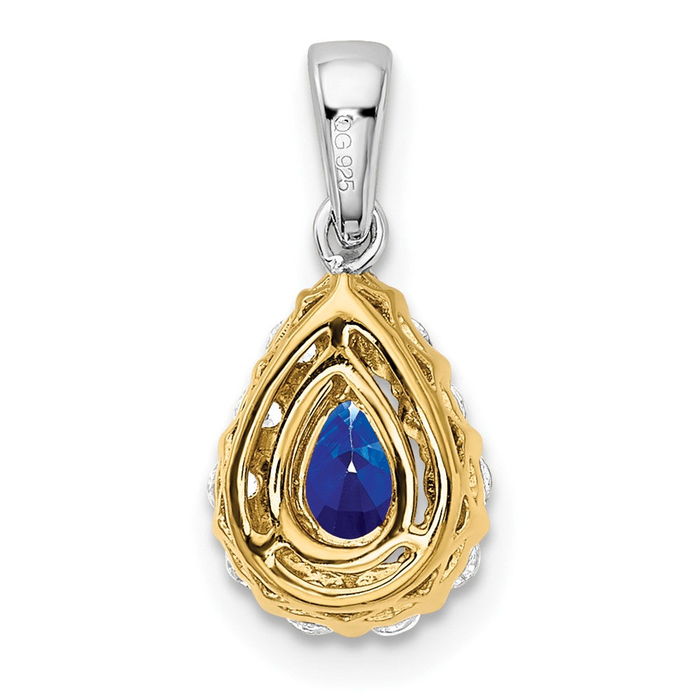 14K Bicolor-Gold Anhänger mit birnenförmigem Saphir und echten Diamanten im Halo-Design