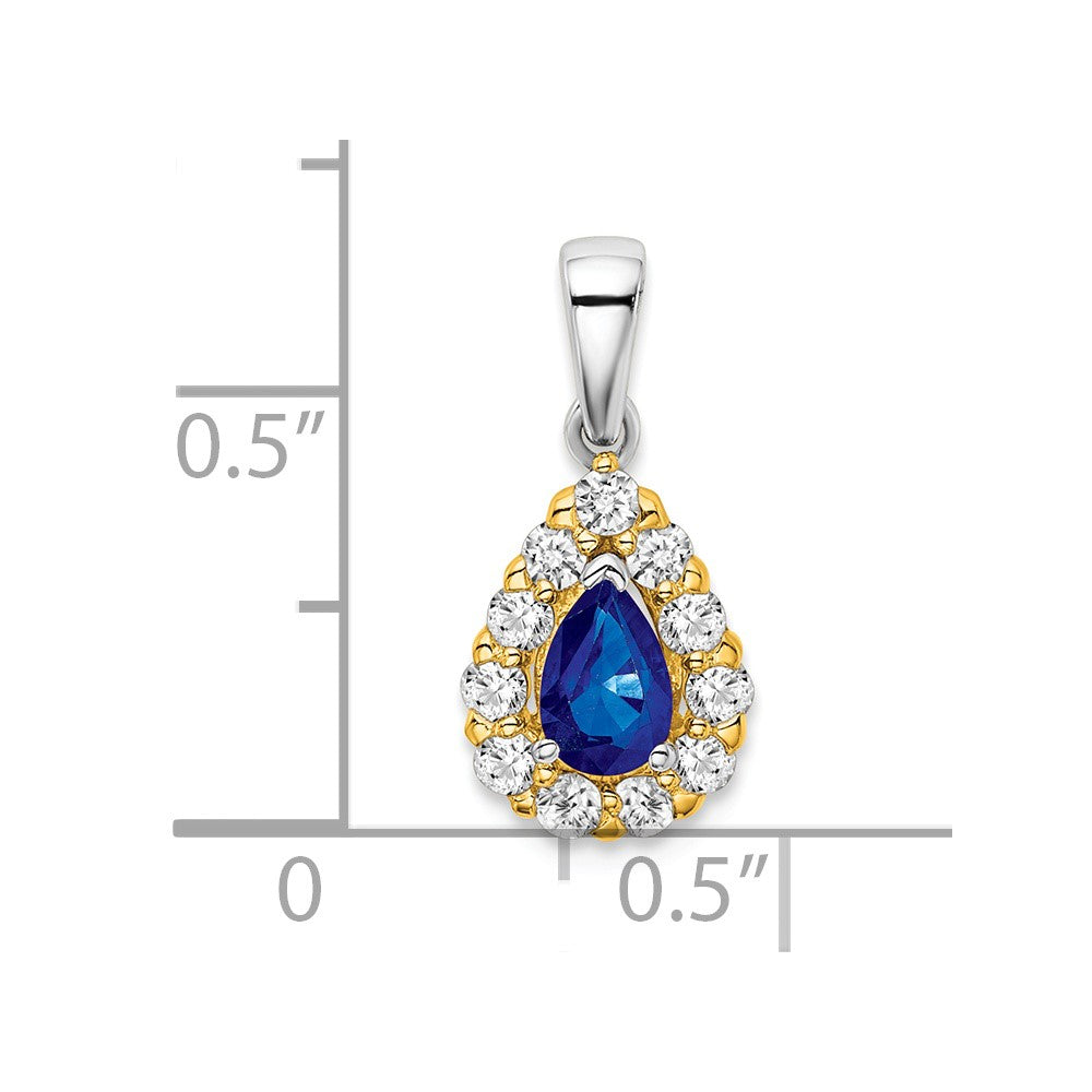 14K Bicolor-Gold Anhänger mit birnenförmigem Saphir und echten Diamanten im Halo-Design