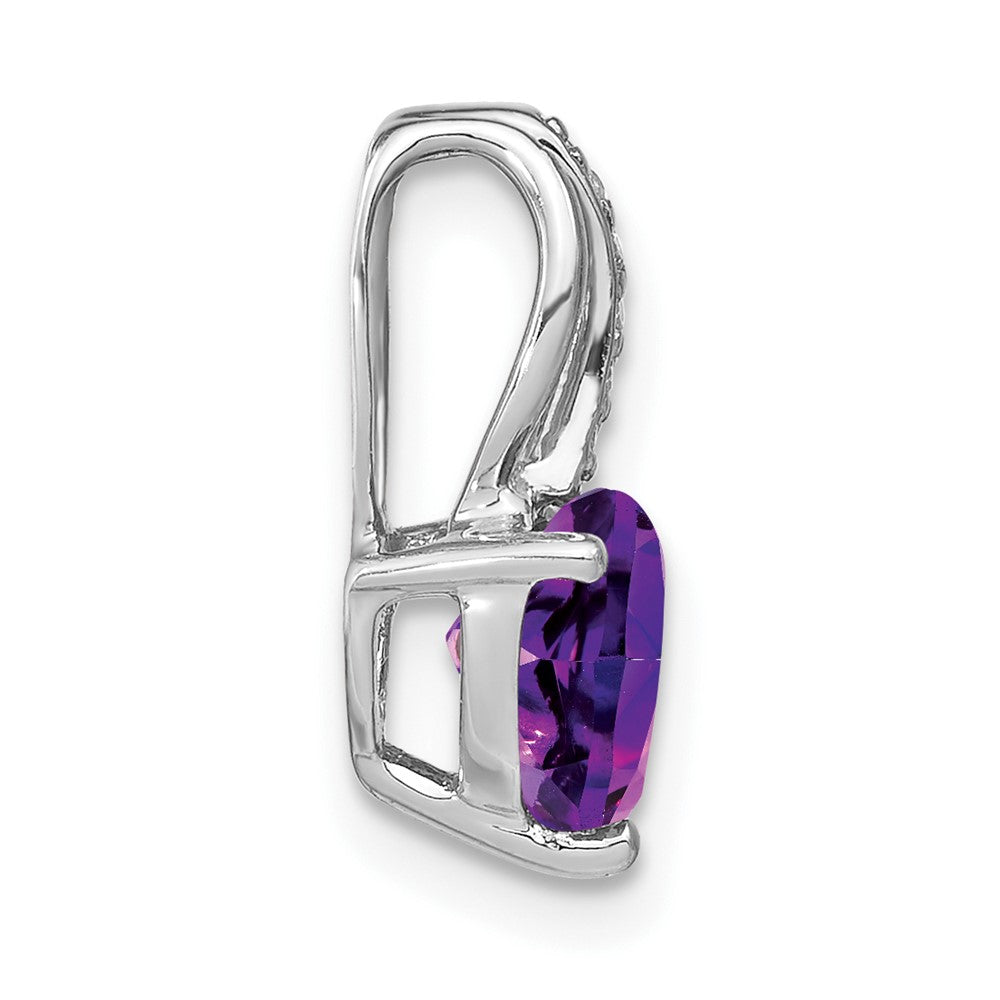 14 Karat Weißgold Herz-Anhänger mit Amethyst und echten Diamanten