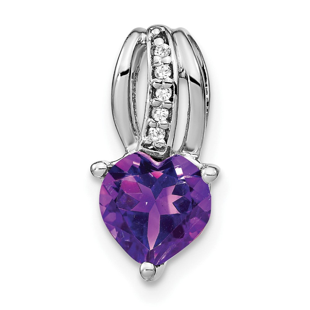 14 Karat Weißgold Herz-Anhänger mit Amethyst und echten Diamanten