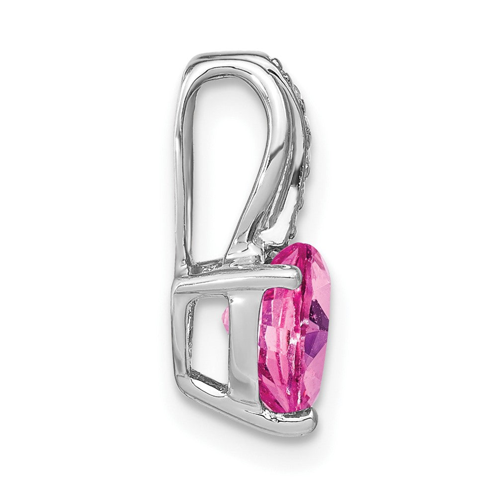 14K Weißgold Herz-Anhänger mit synthetischem Pink-Saphir und echtem Diamant