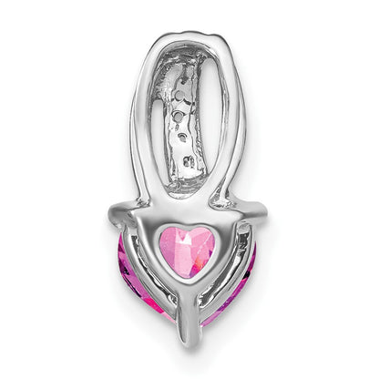 14K Weißgold Herz-Anhänger mit synthetischem Pink-Saphir und echtem Diamant