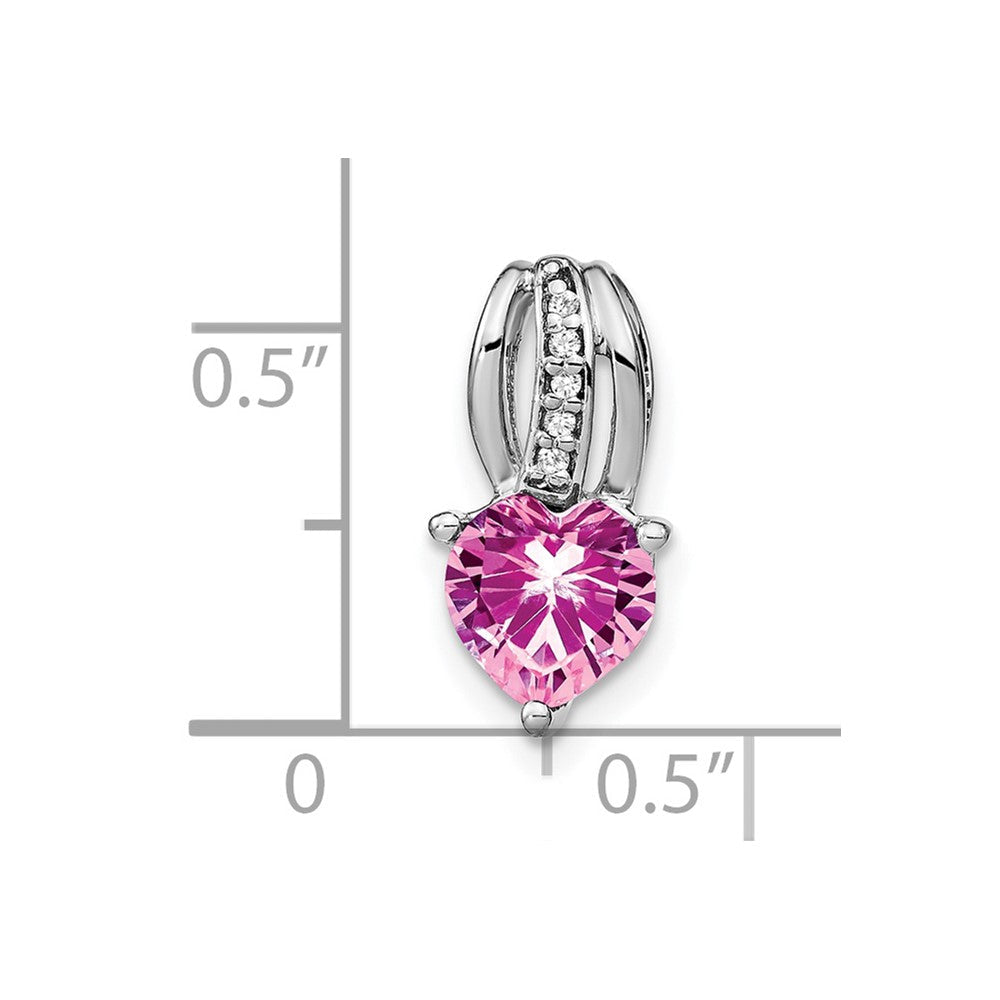 14K Weißgold Herz-Anhänger mit synthetischem Pink-Saphir und echtem Diamant