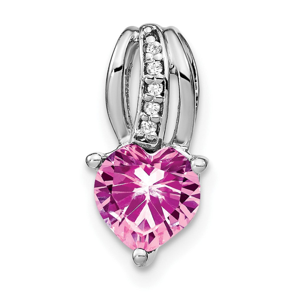 14K Weißgold Herz-Anhänger mit synthetischem Pink-Saphir und echtem Diamant