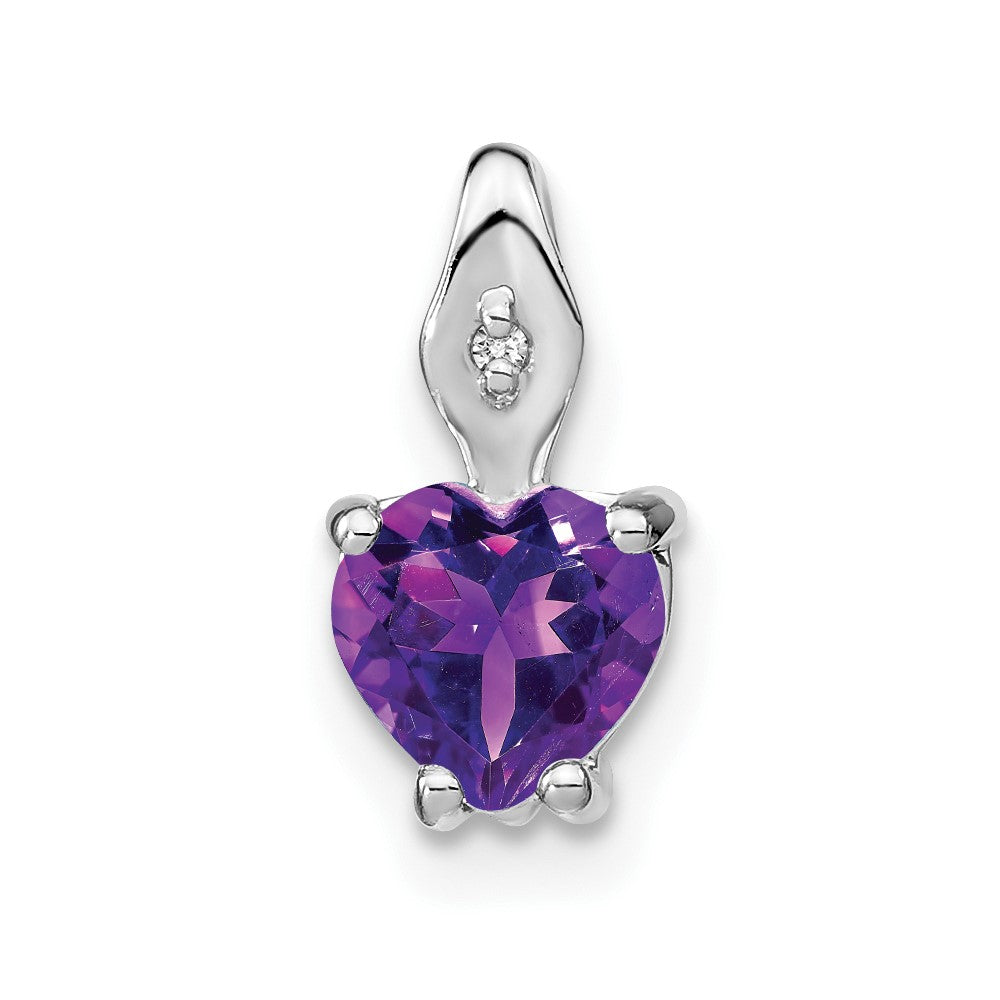 14K Weißgold Herz-Anhänger mit Amethyst und echten Diamanten