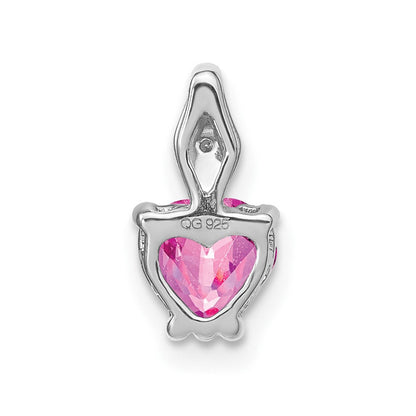 14K Weißgold Herz-Anhänger mit synthetischem rosa Saphir und echten Diamanten
