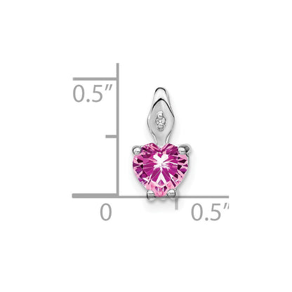 14K Weißgold Herz-Anhänger mit synthetischem rosa Saphir und echten Diamanten