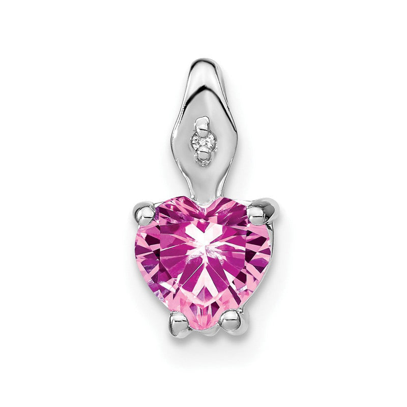 14K Weißgold Herz-Anhänger mit synthetischem rosa Saphir und echten Diamanten