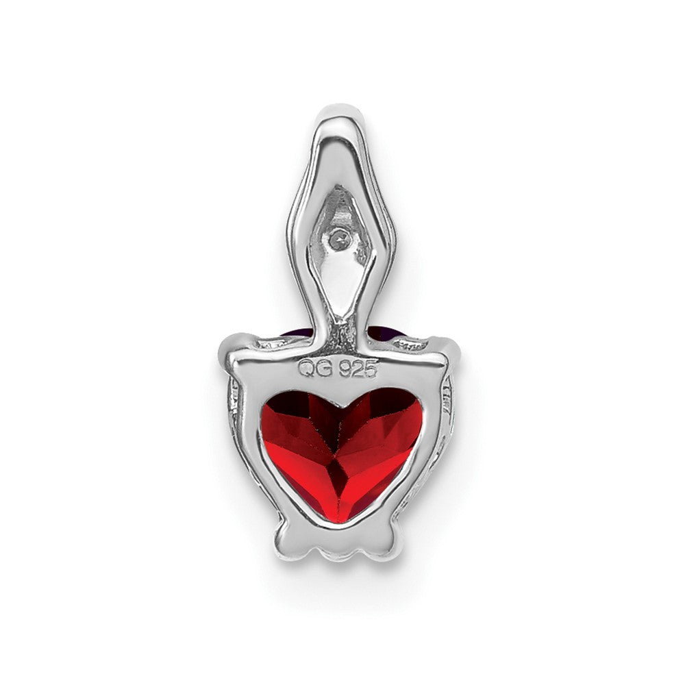 14K Weißgold Herz-Anhänger mit Granat und echtem Diamant