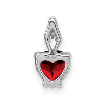 14K Weißgold Herz-Anhänger mit Granat und echtem Diamant