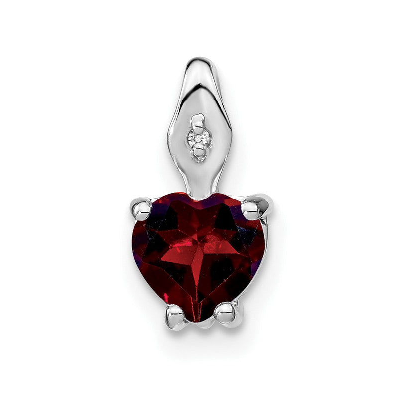 14K Weißgold Herz-Anhänger mit Granat und echtem Diamant