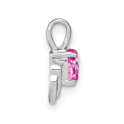 14K Weißgold Anhänger mit gezüchtetem rosa Saphir und echtem Diamant